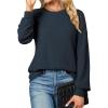 imageEVALESS Womens Long Sleeve Tops Dressy Casual Crewneck Waffle Lace Patchwork Knit T Shirts Trendy Loose BlousesD Real Teal