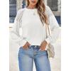 imageEVALESS Womens Long Sleeve Tops Dressy Casual Crewneck Waffle Lace Patchwork Knit T Shirts Trendy Loose BlousesD White