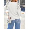 imageEVALESS Womens Long Sleeve Tops Dressy Casual Crewneck Waffle Lace Patchwork Knit T Shirts Trendy Loose BlousesD White