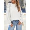 imageEVALESS Womens Long Sleeve Tops Dressy Casual Crewneck Waffle Lace Patchwork Knit T Shirts Trendy Loose BlousesD White