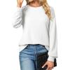 imageEVALESS Womens Long Sleeve Tops Dressy Casual Crewneck Waffle Lace Patchwork Knit T Shirts Trendy Loose BlousesD White