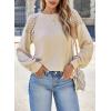 imageEVALESS Womens Long Sleeve Tops Dressy Casual Crewneck Waffle Lace Patchwork Knit T Shirts Trendy Loose BlousesF Beige