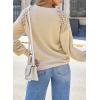 imageEVALESS Womens Long Sleeve Tops Dressy Casual Crewneck Waffle Lace Patchwork Knit T Shirts Trendy Loose BlousesF Beige