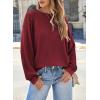 imageEVALESS Womens Long Sleeve Tops Dressy Casual Crewneck Waffle Lace Patchwork Knit T Shirts Trendy Loose BlousesF Burgundy
