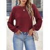 imageEVALESS Womens Long Sleeve Tops Dressy Casual Crewneck Waffle Lace Patchwork Knit T Shirts Trendy Loose BlousesF Burgundy