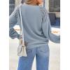 imageEVALESS Womens Long Sleeve Tops Dressy Casual Crewneck Waffle Lace Patchwork Knit T Shirts Trendy Loose BlousesLight Blue