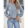 imageEVALESS Womens Long Sleeve Tops Dressy Casual Crewneck Waffle Lace Patchwork Knit T Shirts Trendy Loose BlousesLight Blue