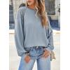 imageEVALESS Womens Long Sleeve Tops Dressy Casual Crewneck Waffle Lace Patchwork Knit T Shirts Trendy Loose BlousesLight Blue