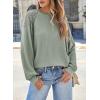 imageEVALESS Womens Long Sleeve Tops Dressy Casual Crewneck Waffle Lace Patchwork Knit T Shirts Trendy Loose BlousesSmoke Green