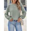 imageEVALESS Womens Long Sleeve Tops Dressy Casual Crewneck Waffle Lace Patchwork Knit T Shirts Trendy Loose BlousesSmoke Green