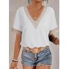 imageEVALESS Womens Short Sleeve Sexy Summer Tops Lace Trim V Neck Blouses for Women Fashion Tops Dressy Casual Shirts1b White