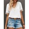 imageEVALESS Womens Short Sleeve Sexy Summer Tops Lace Trim V Neck Blouses for Women Fashion Tops Dressy Casual Shirts1b White