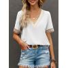 imageEVALESS Womens Short Sleeve Sexy Summer Tops Lace Trim V Neck Blouses for Women Fashion Tops Dressy Casual Shirts1b White