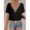 imageEVALESS Womens Short Sleeve Sexy Summer Tops Lace Trim V Neck Blouses for Women Fashion Tops Dressy Casual Shirts2b Black