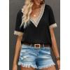 imageEVALESS Womens Short Sleeve Sexy Summer Tops Lace Trim V Neck Blouses for Women Fashion Tops Dressy Casual Shirts2b Black