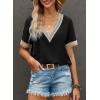 imageEVALESS Womens Short Sleeve Sexy Summer Tops Lace Trim V Neck Blouses for Women Fashion Tops Dressy Casual Shirts2b Black