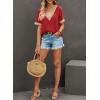 imageEVALESS Womens Short Sleeve Sexy Summer Tops Lace Trim V Neck Blouses for Women Fashion Tops Dressy Casual Shirts3b Red
