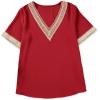 imageEVALESS Womens Short Sleeve Sexy Summer Tops Lace Trim V Neck Blouses for Women Fashion Tops Dressy Casual Shirts3b Red