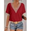 imageEVALESS Womens Short Sleeve Sexy Summer Tops Lace Trim V Neck Blouses for Women Fashion Tops Dressy Casual Shirts3b Red