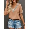 imageEVALESS Womens Short Sleeve Sexy Summer Tops Lace Trim V Neck Blouses for Women Fashion Tops Dressy Casual ShirtsB Apricot