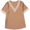 imageEVALESS Womens Short Sleeve Sexy Summer Tops Lace Trim V Neck Blouses for Women Fashion Tops Dressy Casual ShirtsB Apricot