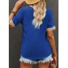 imageEVALESS Womens Short Sleeve Sexy Summer Tops Lace Trim V Neck Blouses for Women Fashion Tops Dressy Casual ShirtsB Blue