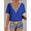 imageEVALESS Womens Short Sleeve Sexy Summer Tops Lace Trim V Neck Blouses for Women Fashion Tops Dressy Casual ShirtsB Blue