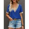 imageEVALESS Womens Short Sleeve Sexy Summer Tops Lace Trim V Neck Blouses for Women Fashion Tops Dressy Casual ShirtsB Blue