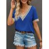 imageEVALESS Womens Short Sleeve Sexy Summer Tops Lace Trim V Neck Blouses for Women Fashion Tops Dressy Casual ShirtsB Blue