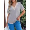 imageEVALESS Womens Short Sleeve Sexy Summer Tops Lace Trim V Neck Blouses for Women Fashion Tops Dressy Casual ShirtsB Gray