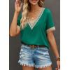 imageEVALESS Womens Short Sleeve Sexy Summer Tops Lace Trim V Neck Blouses for Women Fashion Tops Dressy Casual ShirtsB Green