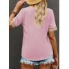 imageEVALESS Womens Short Sleeve Sexy Summer Tops Lace Trim V Neck Blouses for Women Fashion Tops Dressy Casual ShirtsB Pink