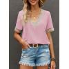 imageEVALESS Womens Short Sleeve Sexy Summer Tops Lace Trim V Neck Blouses for Women Fashion Tops Dressy Casual ShirtsB Pink