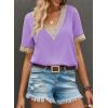 imageEVALESS Womens Short Sleeve Sexy Summer Tops Lace Trim V Neck Blouses for Women Fashion Tops Dressy Casual ShirtsB Purple