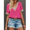 imageEVALESS Womens Short Sleeve Sexy Summer Tops Lace Trim V Neck Blouses for Women Fashion Tops Dressy Casual ShirtsB Rose