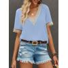 imageEVALESS Womens Short Sleeve Sexy Summer Tops Lace Trim V Neck Blouses for Women Fashion Tops Dressy Casual ShirtsB Sky Blue