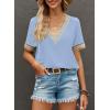 imageEVALESS Womens Short Sleeve Sexy Summer Tops Lace Trim V Neck Blouses for Women Fashion Tops Dressy Casual ShirtsB Sky Blue