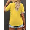 imageEVALESS Womens Short Sleeve Sexy Summer Tops Lace Trim V Neck Blouses for Women Fashion Tops Dressy Casual ShirtsB Yellow