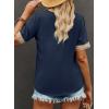 imageEVALESS Womens Short Sleeve Sexy Summer Tops Lace Trim V Neck Blouses for Women Fashion Tops Dressy Casual ShirtsB1 Blue