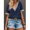 imageEVALESS Womens Short Sleeve Sexy Summer Tops Lace Trim V Neck Blouses for Women Fashion Tops Dressy Casual ShirtsB1 Blue