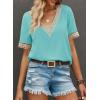 imageEVALESS Womens Short Sleeve Sexy Summer Tops Lace Trim V Neck Blouses for Women Fashion Tops Dressy Casual ShirtsB1 Green
