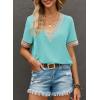 imageEVALESS Womens Short Sleeve Sexy Summer Tops Lace Trim V Neck Blouses for Women Fashion Tops Dressy Casual ShirtsB1 Green