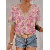 imageEVALESS Womens Short Sleeve Sexy Summer Tops Lace Trim V Neck Blouses for Women Fashion Tops Dressy Casual ShirtsB1 Multicolor