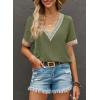 imageEVALESS Womens Short Sleeve Sexy Summer Tops Lace Trim V Neck Blouses for Women Fashion Tops Dressy Casual ShirtsB2 Green