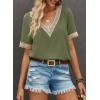 imageEVALESS Womens Short Sleeve Sexy Summer Tops Lace Trim V Neck Blouses for Women Fashion Tops Dressy Casual ShirtsB2 Green
