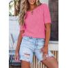 imageEVALESS Womens Tops Dressy Casual Cute Hollow Embroidered Blouses Short Sleeve Shirts Summer Outfits Trendy 2025Bright Pink