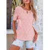 imageEVALESS Womens Tops Dressy Casual Cute Hollow Embroidered Blouses Short Sleeve Shirts Summer Outfits Trendy 2025Light Pink