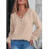 imageEVALESS Womens Tops Dressy Casual V Neck Long Sleeve Hollow Out Embroidered Blouses Shirts Spring Summer Outfits 2025Apricot