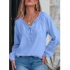imageEVALESS Womens Tops Dressy Casual V Neck Long Sleeve Hollow Out Embroidered Blouses Shirts Spring Summer Outfits 2025Beau Blue