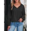 imageEVALESS Womens Tops Dressy Casual V Neck Long Sleeve Hollow Out Embroidered Blouses Shirts Spring Summer Outfits 2025Black